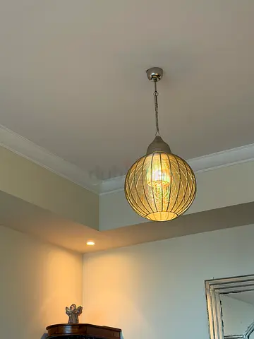 Decorative hanging pendant light - spherical rattan/metal design
