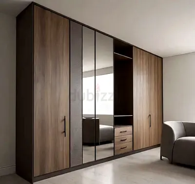 Large Modern Wardrobe with Mirrored Doors - 5 Door Built-in Style