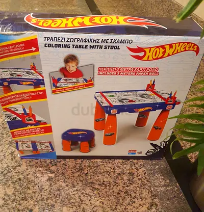 Hot Wheels Coloring Table with Stool - Kids Activity Table (With Paper Roll). New. AED 100 Only.