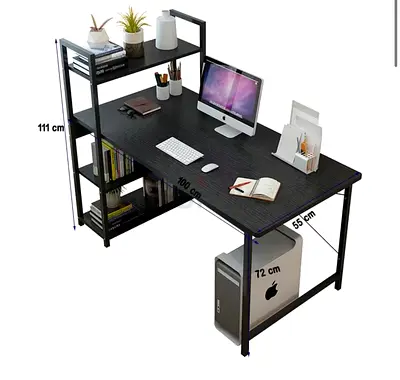 Computer Desk with Storage Shelves,Wooden Study Table with Bookshelf,100 * 55cm,Black