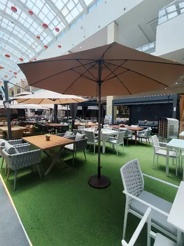 Large Outdoor Patio Parasol Umbrella - Karki color- with rubber base 2.7x2.7 cm umbrella width