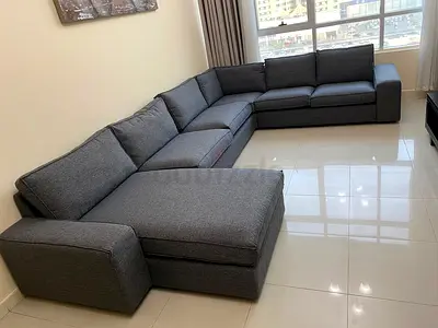 Large Grey U-Shaped Sectional Sofa with Chaise