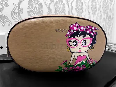 DKNY Beige Leather Crossbody Bag with Cartoon Betty Boop Artwork