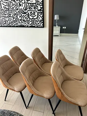 X6 Brown Beige Fabric Dining Chairs