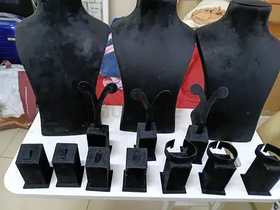 Set of Black Velvet Jewelry Display Stands (Necklace, Ring, Bracelet)