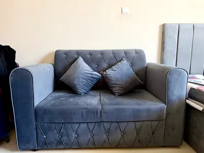 Modern Gray Velvet 2-Seater Sofa with Tufted Detail