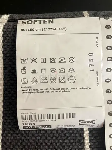 IKEA SOFTEN rug 80x150 cm - dark grey with white stripes, good condition