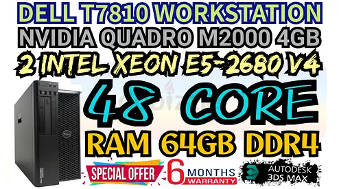 DELL T7810 WORKSTATION DDR4 64GB RAM 56 CORE 2 INTEL XEON E5-2680 V4 NVIDIA QUADRO M2000 4GB DDR5