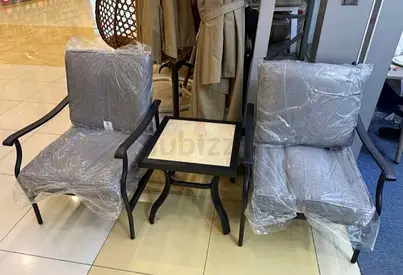 Outdoor/Patio Two Armchairs with Side Table - Metal Frame, Cushioned