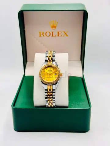 Rolex two-tone ladies wristwatch with gold dial (in box)