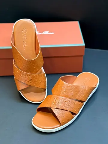 Loro Piana Brown Leather Cross-Strap Slide Master Copy Sandals -Ask for Size