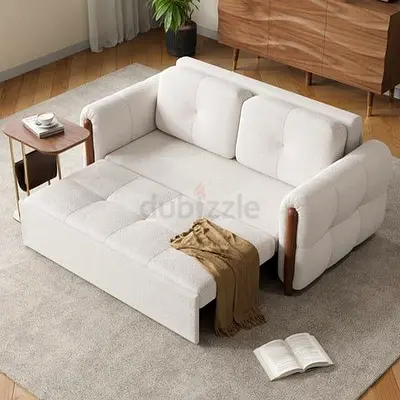 Modern White Fabric Pull-Out Sofa Bed