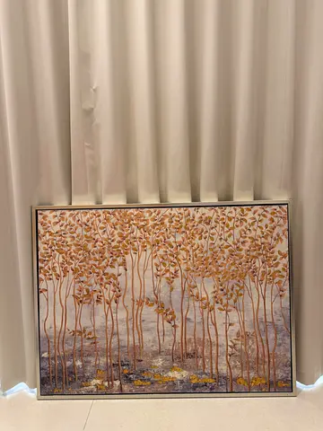 Framed Textured Tree Landscape Wall Art (Gold  Neutral Tones)