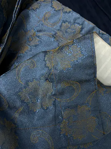 Pair of dark blue patterned curtains in good condition
