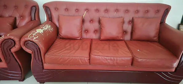 3-Seater Brown Leather Sofa with Minor Wear + 2 single seater