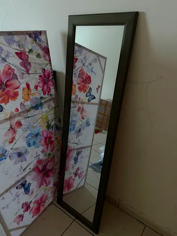 Full-length Framed Wall Mirror - Dark Wood Finish