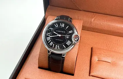 Cartier Ballon Bleu Automatic Mens Watch - Black Dial, Leather Strap