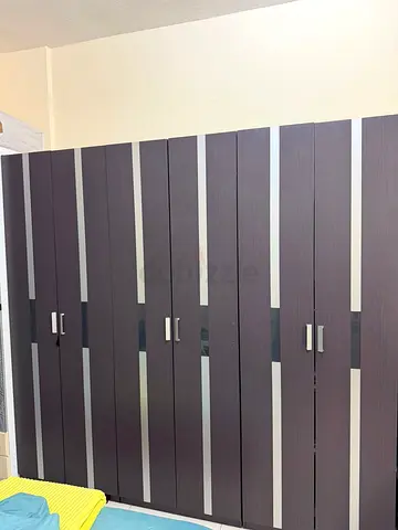 Luxury 6-Door Dark Wood Large Wardrobe With Silver Accents