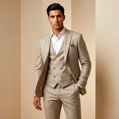 Beige Three-Piece Mens Suit –Milano made in Italy size 52 - Excellent Condition