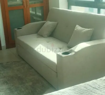Comfortable Fabric Sofa Bed with Integrated Cup Holders