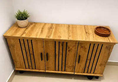 Solid Wood Sideboard / Console Cabinet - 4 Door, Natural Finish