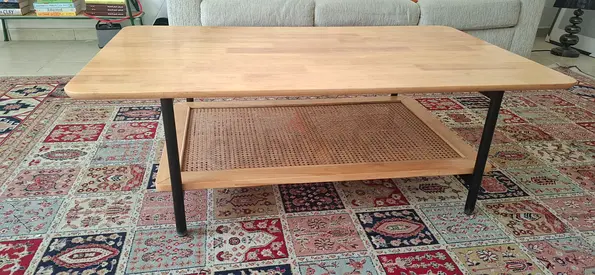 Wood and rattan coffee table