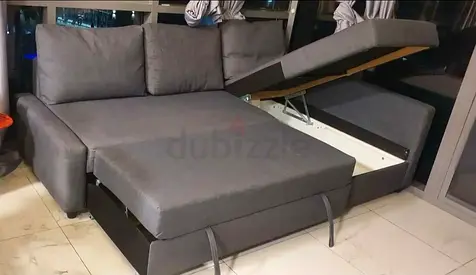 Gray L-shaped Storage Sofa Bed with Pull-out