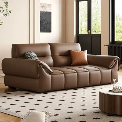 Modern brown leather 3 seater sofa
