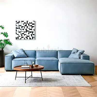 Modern Light Blue L-Shaped Sectional Sofa