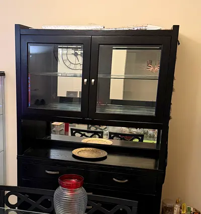 Modern Black Glass Cabinet for Display and Storage