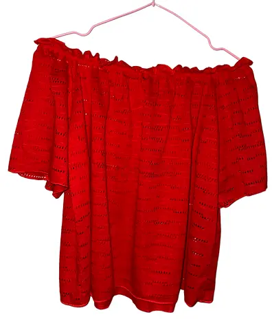Red Off Shoulder Embroidered Top