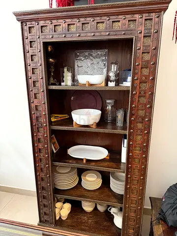 Solid Carved Wooden Display Cabinet / Bookcase - Antique Style