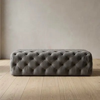 Black Tufted Ottoman Bench / Puff