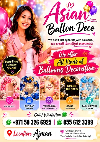 We offer all kinds of balloons decoration, UAE