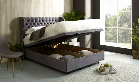 Grey Velvet Tufted Hydraulic Storage Bed