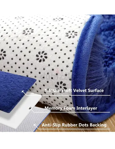 Plush Memory Foam Anti-Slip Rug - Blue, Soft Velvet Surface