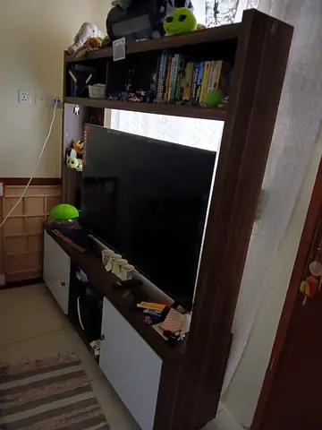 Wooden TV Entertainment Unit with Shelves and Storage