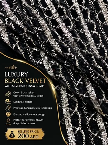 Luxury Black Velvet Fabric with Silver Sequins — 3 meters