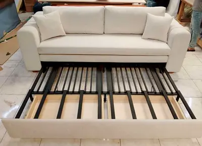 Beige 3-Seater Sofa Bed with Pull-Out Storage