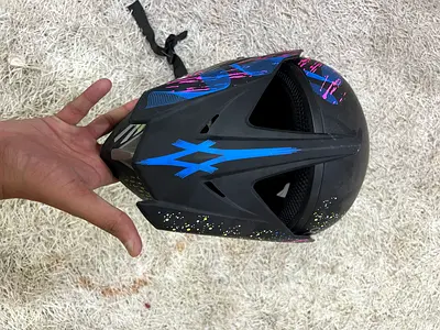 Kids/Adult Full-Face Bicycle Helmet - Matte Black with Blue/Pink Accents