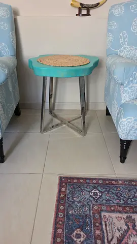 Small Chrome Side Table with Turquoise Tray Top