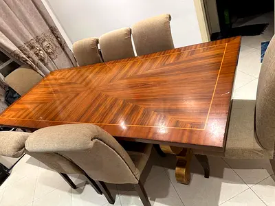 Solid Wood Dining Table with 6 Upholstered Chairs