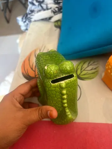 Ceramic Green Crocodile Coin Bank - Small Decorative Piggy Bank