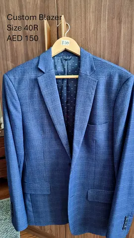 Custom Mens Blue Patterned Blazer Size 40R