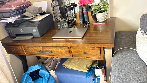 Solid Wood Writing Desk with Drawers - Good Condition