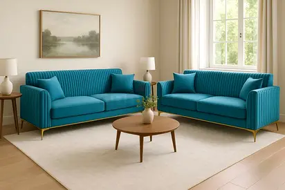 Teal Velvet 3 Seater Sofa Set