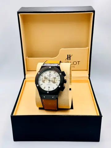 Hublot-style Mens Chronograph Watch with Leather Strap (in Box)