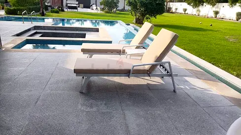 Set of 2 Outdoor Poolside Sun Loungers with Cushions