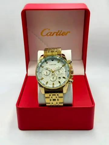 Gold Cartier-style Mens Chronograph Watch in Red Box