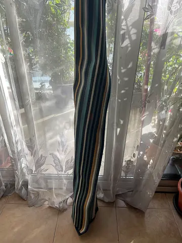 Striped Blue-Beige Area Rug – Good Used Condition